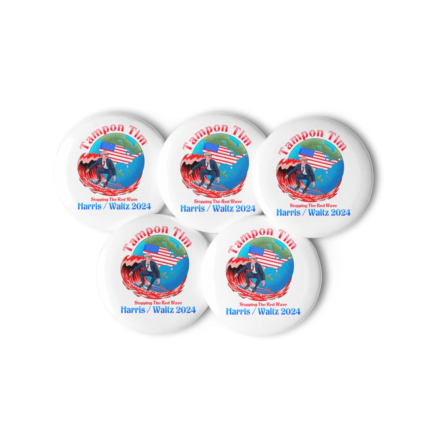 Set of Red Wave Pin Buttons